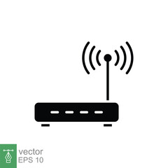 Wifi router icon. Simple solid style for web template and app. Broadband, modem, wireless, internet, black silhouette, glyph vector illustration design isolated on white background. EPS 10.