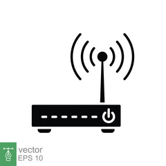 Wifi router icon. Simple solid style for web template and app. Broadband, modem, wireless, internet, black silhouette, glyph vector illustration design isolated on white background. EPS 10.