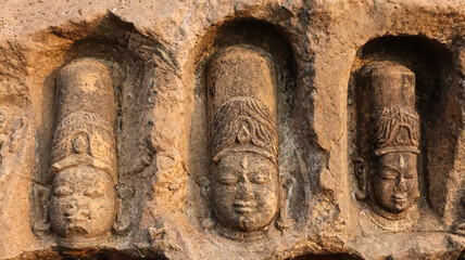 The Beautiful Carvings of Hindu Deities on the Nilkanth Temple, Temple Dedicated to Lord Shiva, Kalinjar Fort, Uttar Pradesh, India.