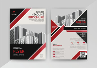 Business abstract vector template for Brochure, AnnualReport, Magazine, Poster, Corporate Presentation, Portfolio, Flyer, infographic with red and black color size A4, Front and back. Vector