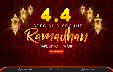 04.04 special discount ramadan sale template banner with copy space for product sale with abstract gradient dark red background design