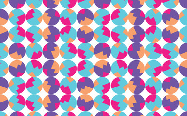 Colorful circle seamless pattern. A pattern using pink, yellow, purple, and light blue color. Suitable for fabric, wallpaper, fill, banner, backdrop, cover, and card.
