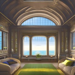 Fototapeta premium 1. A room with large windows and plenty of natural light2, Generative AI