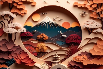 Paper cut art of a japanese landscape made with generative AI