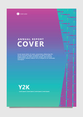 Green and purple gradient colored annual report vector cover, with line decoration. Glossy look company document cover.