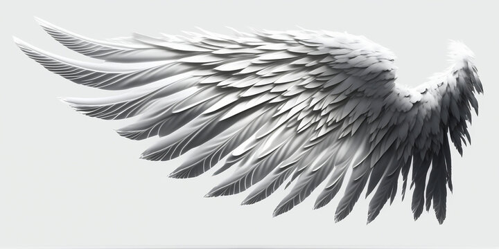 White angel wings render 3D feather bird wings isolated on white background Generated by Ai