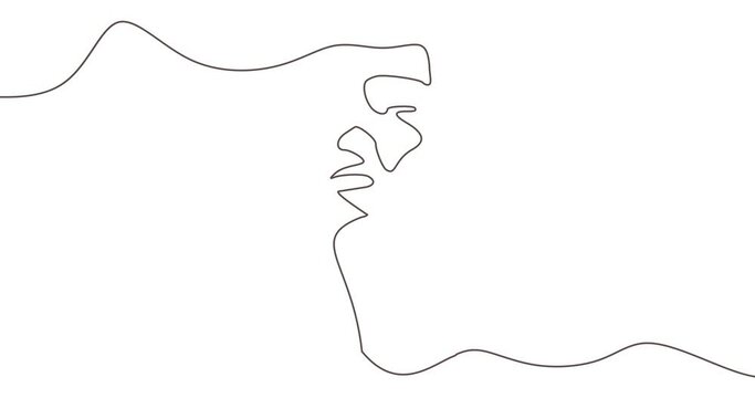 Human head silhouette. Face front view. Elegant silhouette of part of human face. Continuous one line drawing