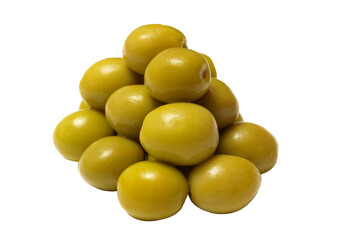 Green olives on white background