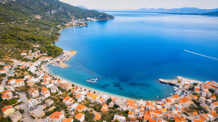 The beauty of the Makarska Riviera in Croatia was captured in an aerial photo taken on a sunny day.
