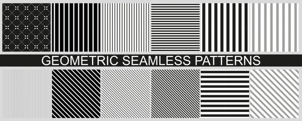 A set of 12 patterns. Fashionable classic striped patterns in retro style.
