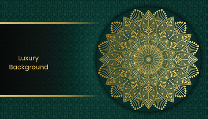 Decorative greeting card. Fantastic ornamental mandala design background in gold color. Design for invitation, wedding card, Diwali, decoration. India, Indian, Arabic, Damask, Asian, Turkish, Dubai,