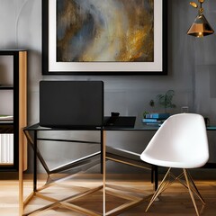 A home office with a abstract art print on the wall3, Generative AI