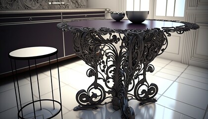Well groomed kitchen with wrought iron furniture to be luxury, interior