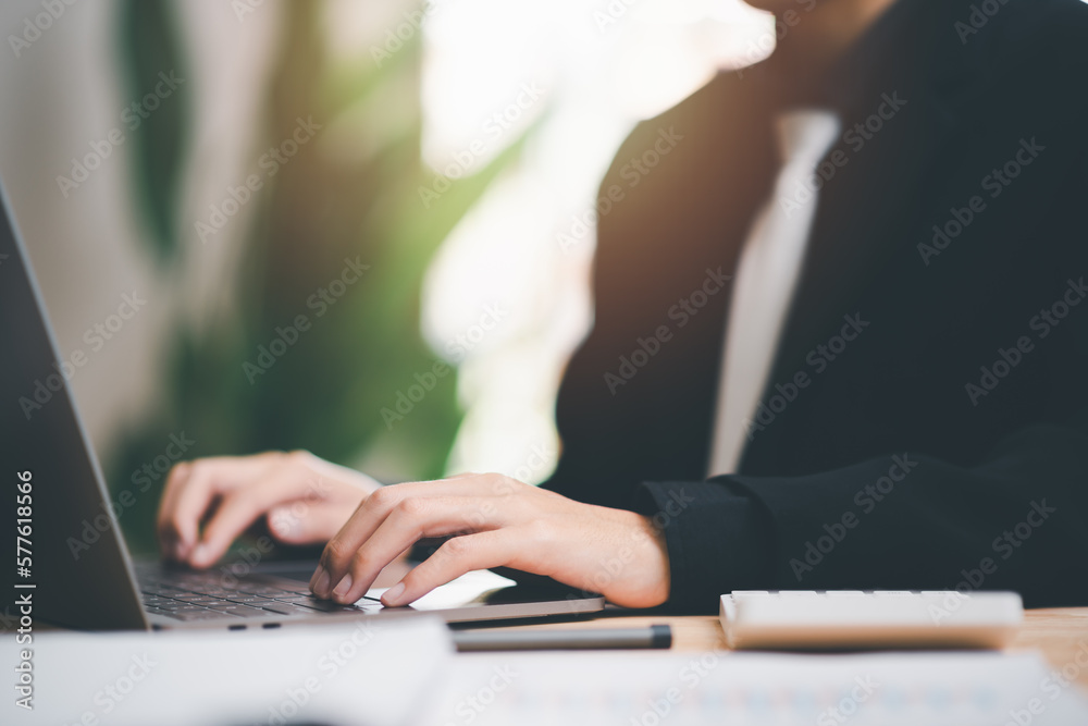 Poster businessman calculating figures in company financial documents with a calculator ,analysis of compan