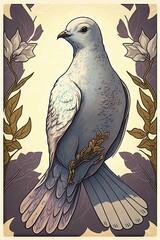 Beautiful Designer Illustration of Ancient Mythological Majestic Dove Animal in the Artistic Tarot Card Style: Vibrant Colors Intricate Details Fortune-Telling Magic Mythology generative AI