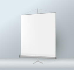An empty white banner in the interior. Space for copying.
 3d vector illustration.
