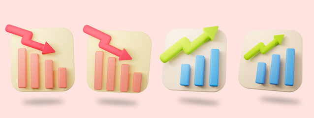 3d rendering of up and down trends on graph of crypto currency, stock, forex etc.