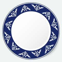 Frame of vector ornamental elements with motifs of Kazakh, Kyrgyz, Uzbek, Tatar, Yakut, Turk. National Asian decor for borders, textile, plate, tile, and print design. Workpiece for your design