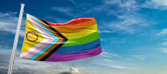 LGBTQ+ rainbow flag  freedom love concept Intersex-inclusive redesign of the Progress Pride Flag
