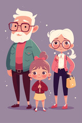 Cute children character and parents, grandparents, pet, family, cartoon, paint, for Children's Books, Illustrator

