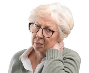 Old lady suffering with neck pain