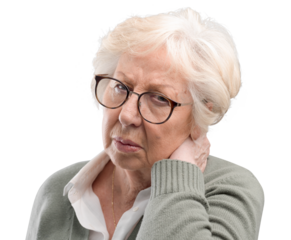Old lady suffering with neck pain