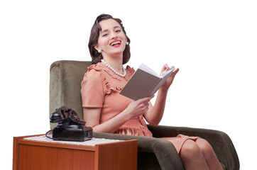 Retro style woman reading a book © stokkete