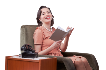 Retro style woman reading a book