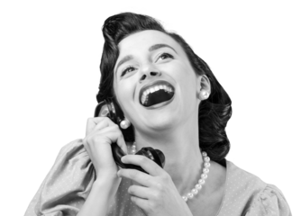 Cheerful vintage style woman having a phone call