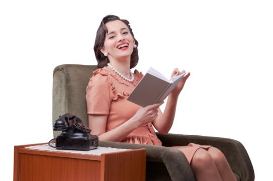 Retro style woman reading a book