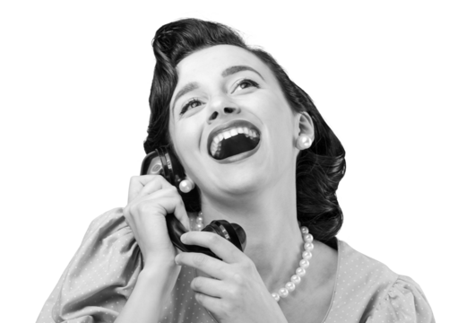 Cheerful vintage style woman having a phone call
