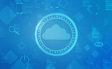 2d illustration of Cloud computing, Digital Cloud computing Concept background. Cyber technology, internet data storage, database and data server concept