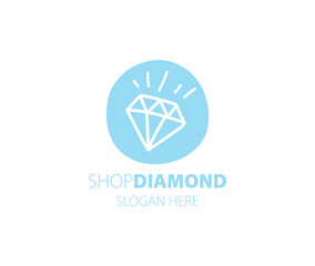 Shop Diamond logo. Blue diamond symbol. Jewelry shop sign.