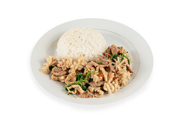 stir-fried pork and squid fried chili pepper and  sweet basil