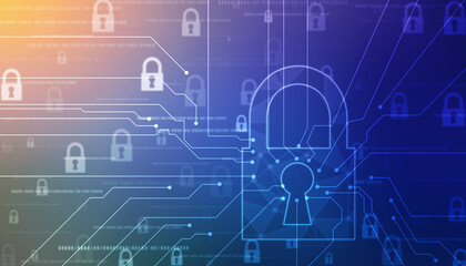 Fototapeta premium Digital Padlock on abstract technology background, Technology security concept. Modern safety digital background. Protection system, Cyber Security and safety information, personal data concept