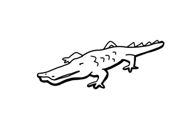 alligator Doodle art illustration with black and white style.