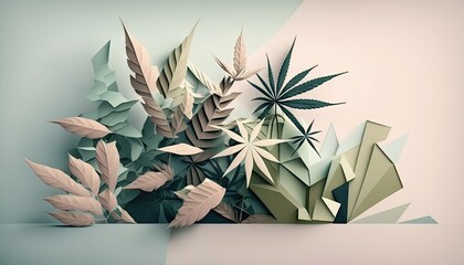 Beautiful Designer 420 Cannabis Seasonal Background with Minimalist shapes Light color Modern Wallpaper Template with Vibrant Hues for Presentation, Ad, and All Applications (generative AI)