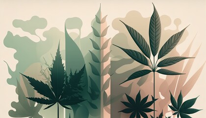 Beautiful Designer 420 Cannabis Seasonal Background with Minimalist shapes Muted color Modern Wallpaper Template with Vibrant Hues for Presentation, Ad, and All Applications (generative AI)