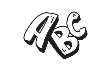 ABC LETTERS Doodle art illustration with black and white style.