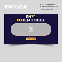 Recipe tips video thumbnail cover banner template design, vector eps 10 file 