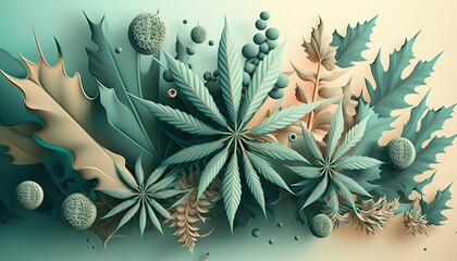 Beautiful Designer 420 Cannabis Seasonal Background with Repeating shapes Soft color Modern Wallpaper Template with Vibrant Hues for Presentation, Ad, and All Applications (generative AI)