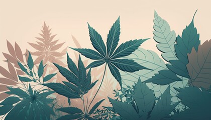 Beautiful Designer 420 Cannabis Seasonal Background with Simple illustrations Light color Modern Wallpaper Template with Vibrant Hues for Presentation, Ad, and All Applications (generative AI)