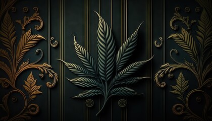 Beautiful Designer 420 Cannabis Seasonal Background with Striped designs Dark color Modern Wallpaper Template with Vibrant Hues for Presentation, Ad, and All Applications (generative AI)