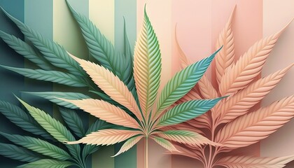 Beautiful Designer 420 Cannabis Seasonal Background with Striped designs Pastel color Modern Wallpaper Template with Vibrant Hues for Presentation, Ad, and All Applications (generative AI)