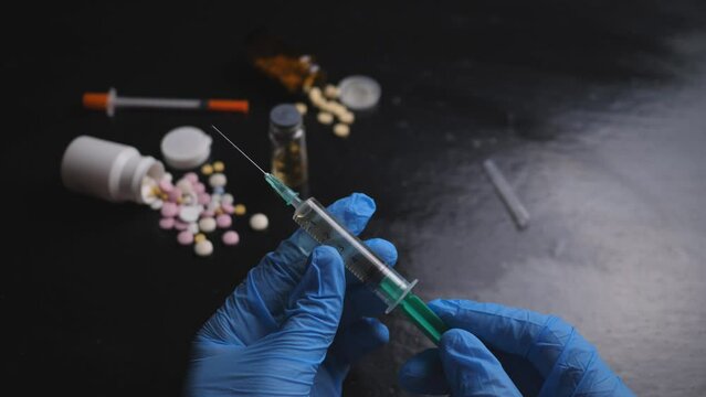 Close to a syringe of drugs 4k