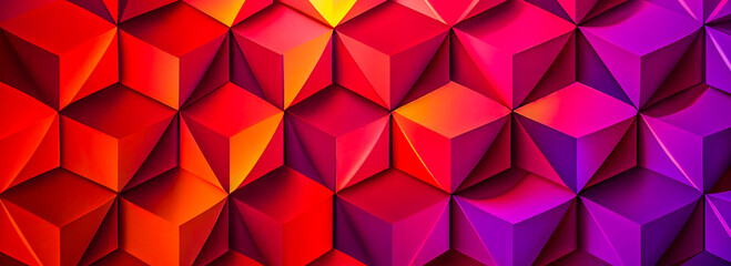 Fototapeta premium Abstract background consisting of geometric pattern. Gradient color from violet to red. Wide angle format banner