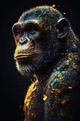 Cool, Epic, Artistic, Beautiful, and Unique Illustration of Chimpanzee Animal Cinematic Adventure: Abstract 3D Background with Majestic Wildlife and Futuristic Design (generative AI)