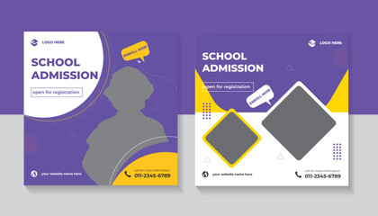 Modern School education admission web banner template and social media post. Back to school promotion banner