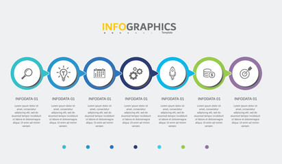 infographic design template vector illustration with icons and 7 options or steps.can be used for presentation process,layout,banner,data graph,presentation	