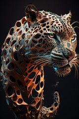 Fototapeta premium Cool, Epic, Artistic, Beautiful, and Unique Illustration of Jaguar Animal Cinematic Adventure: Abstract Background with Majestic Wildlife and Futuristic Design (generative AI)